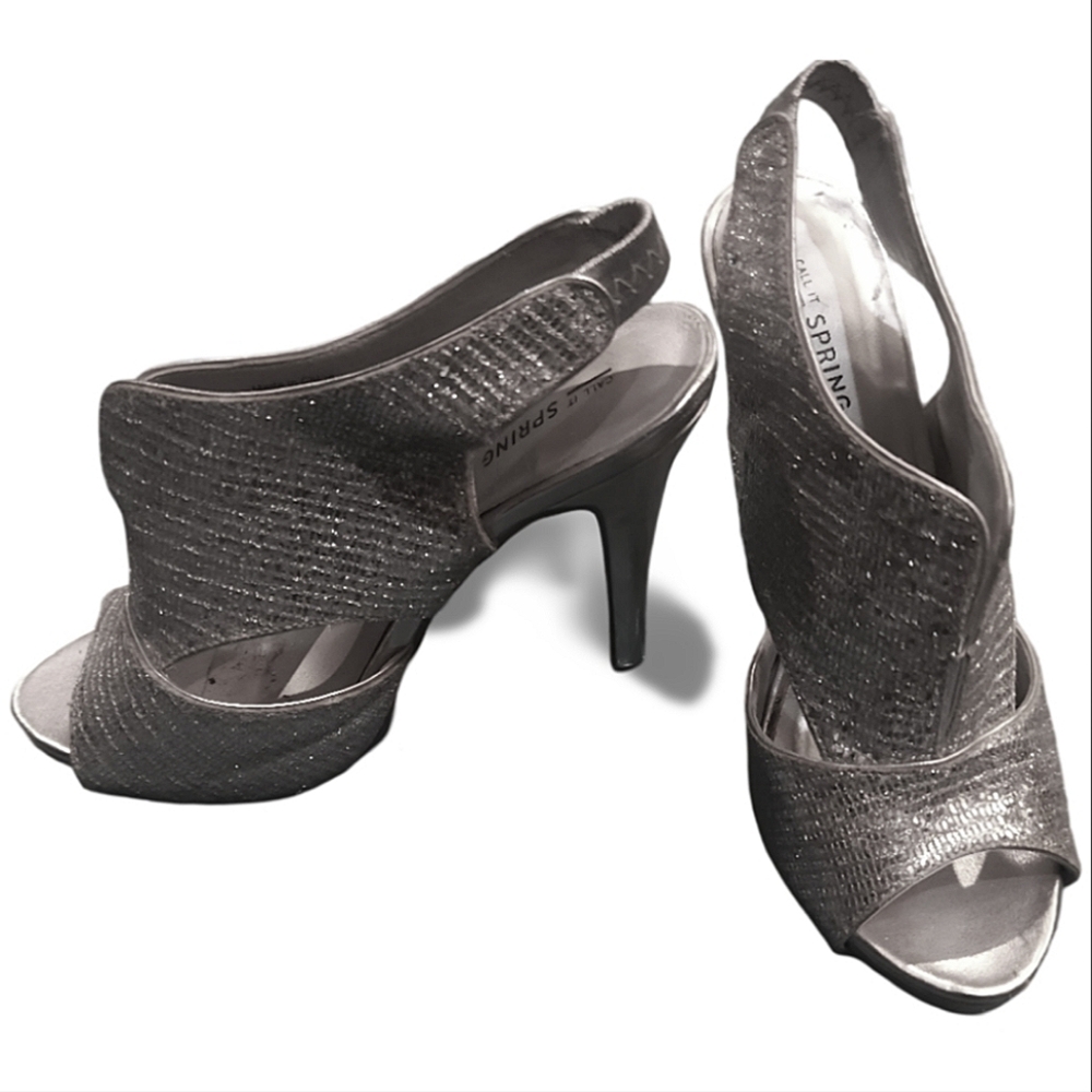 Call it Spring Peep-Toe Slingback Heels with Sparkling Textured Fabric